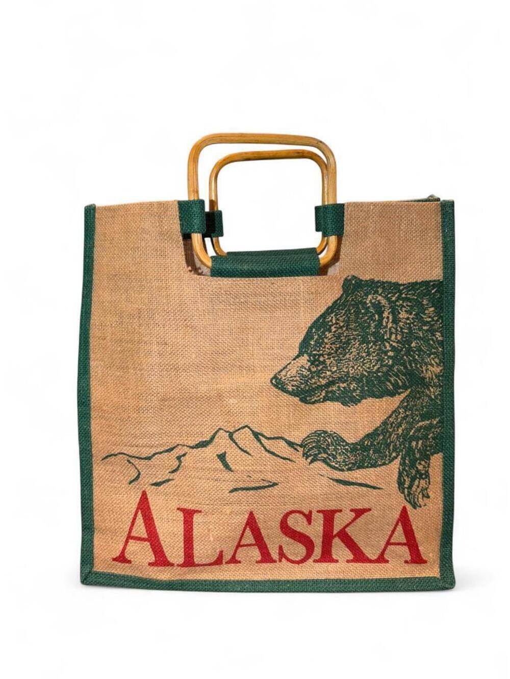Princess Cruises Alaska Train Tour Jute Burlap Tote Bag - Wooden Handles
